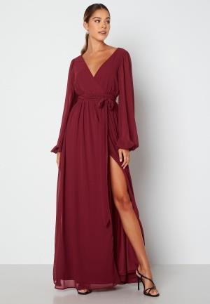 Goddiva Long Sleeve Chiffon Dress Berry L (UK14)