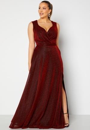 Goddiva Curve Wrap Front Sleeveless Maxi Curve Dress With Split Red 44...