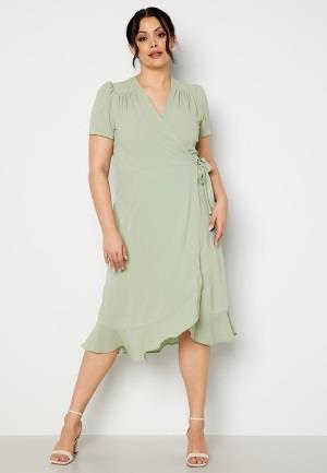 John Zack Curve Short Sleeve Wrap Frill Curve Dress Sage Green 54 (UK2...