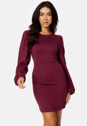 BUBBLEROOM Balloon Sleeve Short Dress Wine-red XL