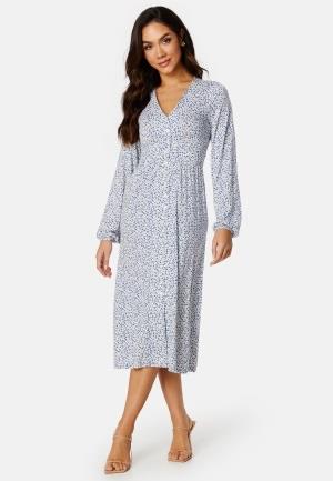 BUBBLEROOM V-neck Midi Button Dress Blue/Floral L