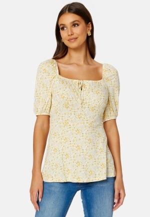 Happy Holly Ruched Short Sleeve Tie Top Yellow/Floral 40/42