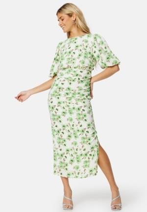 Bubbleroom Occasion Balloon Sleeve Bow Midi Dress Green/Floral 48