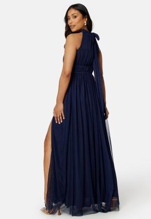 Goddiva Tie Neck Maxi Dress With Split Navy L (UK14)