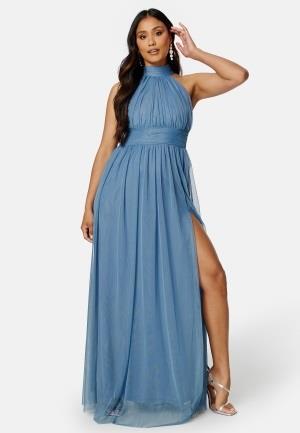 Goddiva Tie Neck Maxi Dress With Split Dusty Blue XXL (UK18)