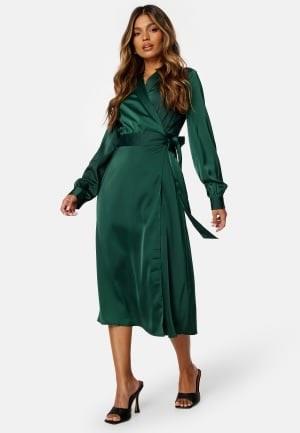 BUBBLEROOM Terilee Satin Wrap Dress Dark green 46