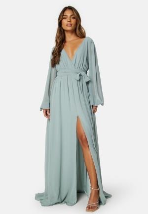 Goddiva Long Sleeve Chiffon Dress Sage Green L (UK14)