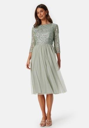 AngelEye Sequin Bodice Mid Dress Sage Green M (UK12)