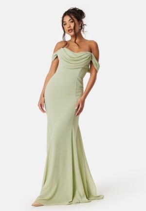 Goddiva Chiffon Off Shoulder Maxi Dress Light green M (UK12)