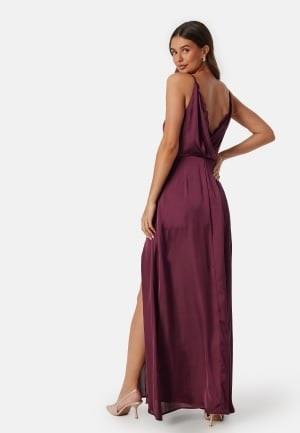 Bubbleroom Occasion Drapy-Back Slit Satin Gown Wine-red 42