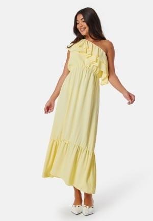 John Zack One Shoulder Ruffle Maxi Dress Light Yellow M (UK12)