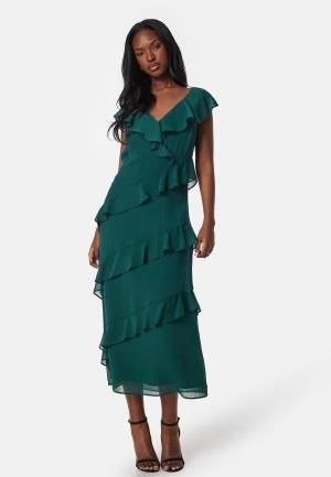 Bubbleroom Occasion Frill Chiffon Midi Dress Dark green S