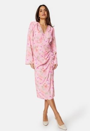 Bubbleroom Occasion Drawstring L/S Midi Dress Pink/Floral 34