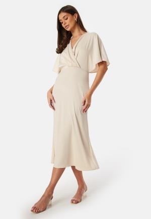 Bubbleroom Occasion Wrap Satin Midi Dress Champagne 40