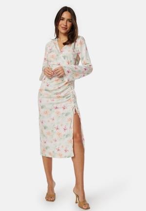 Bubbleroom Occasion Drawstring L/S Midi Dress White/Floral 36