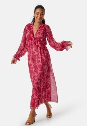 Bubbleroom Occasion Frill Midi Dress Pink/Floral 4XL