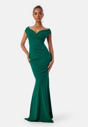 Goddiva Bardot Pleat Maxi Dress Dark green XL (UK16)