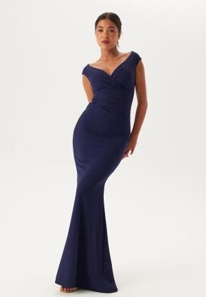 Goddiva Bardot Pleat Maxi Dress Dark blue XXS (UK6)