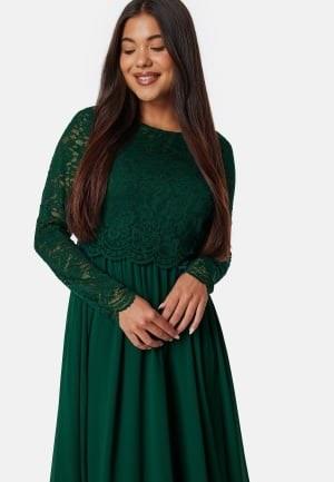 Bubbleroom Occasion Lace Long Sleeve Midi Dress Dark green 34