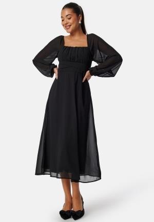 BUBBLEROOM Square Neck L/S Midi Georgette Dress Black 42