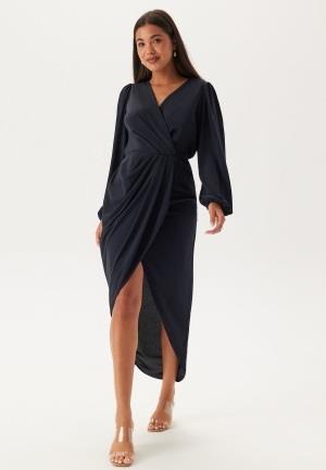 John Zack Balloon Sleeve Wrap Front Maxi Dress Navy M (UK12)