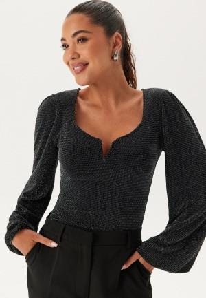 BUBBLEROOM Sparkling Puff Sleeve Top Black/Silver M