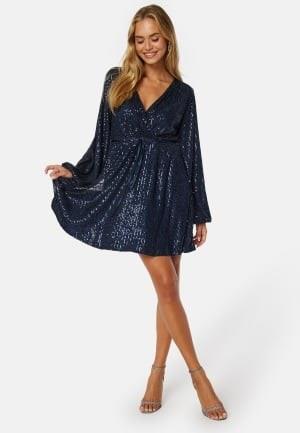 Bubbleroom Occasion Sequin Balloon Sleeve Dress Dark blue XS