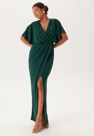 Bubbleroom Occasion Wrap Slit Maxi Dress Dark green 3XL