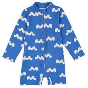 Bobo Choses Printed One-piece Rashguard Swimsuit With Waves Blue 3 Mon...