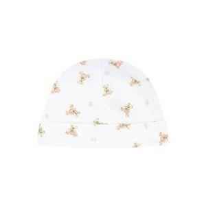 Ralph Lauren White and Pink Bear Print Beanie One Size
