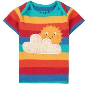 Frugi Bobster Applique T-Shirt Rainbow Stripe/Sun 0-3 months
