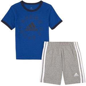 adidas Performance Branded T-shirt And Shorts Set Blue 122 cm