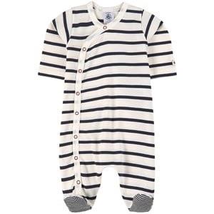 Petit Bateau Striped Footed Baby Body White 1 month