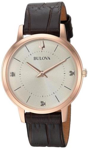 Bulova Naisten kello 97P122 Diamond Samppanja/Nahka Ø36 mm