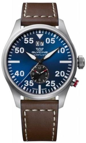 Glycine Miesten kello GL0365 Airpilot Dual Time Sininen/Nahka Ø44 mm