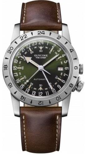 Glycine Miesten kello GL0305 Airman Vintage Vihreä/Nahka Ø40 mm