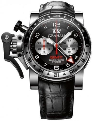 Graham Chronofighter Oversize Miesten kello 2OVGS.B39A Musta/Nahka