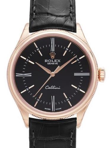 Rolex Miesten kello 50505-0009 Cellini Time Musta/Nahka Ø39 mm