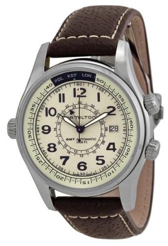 Hamilton Miesten kello H77525553 Khaki Navy UTC Beige/Nahka Ø42 mm