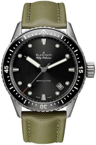 Blancpain Miesten kello 5000-1230-K52A Fifty Fathoms Musta/Nahka Ø43