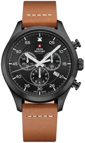 Swiss Military Miesten kello SM34076.08 Chrono Musta/Nahka Ø43 mm