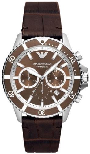 Emporio Armani Miesten kello AR11486 Diver Ruskea/Nahka Ø43 mm