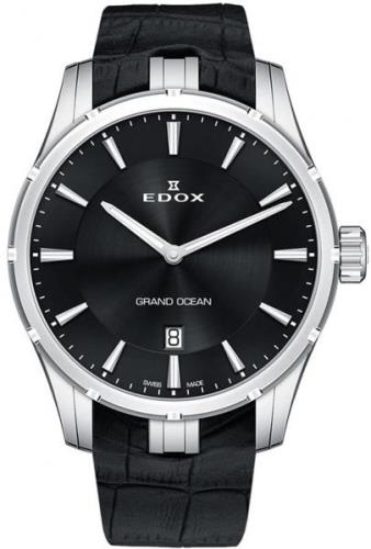 Edox Miesten kello 56002-3C-NIN Grand Ocean Musta/Nahka Ø41 mm