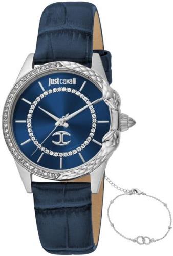 Just Cavalli Naisten kello JC1L095L0215 Animal Sininen/Nahka Ø32 mm