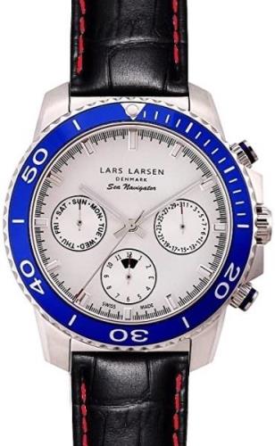 Lars Larsen Miesten kello 134-Silver-Blue/Black Sea Navigator