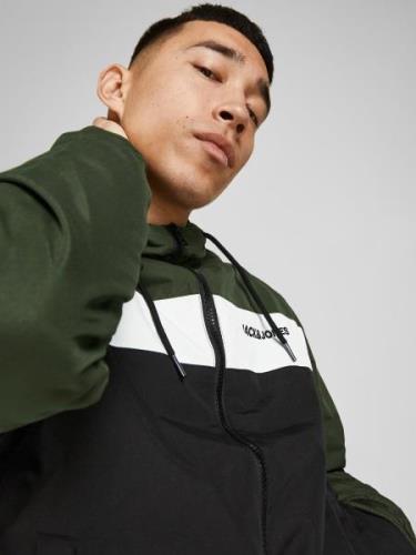 JACK & JONES Välikausitakki 'Rush'  tummanvihreä / musta / valkoinen