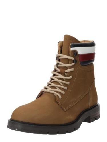 TOMMY HILFIGER Nauhabootsit  khaki / burgundin punainen / valkoinen