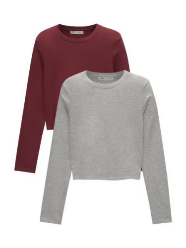 Pull&Bear Paita  harmaa / viininpunainen