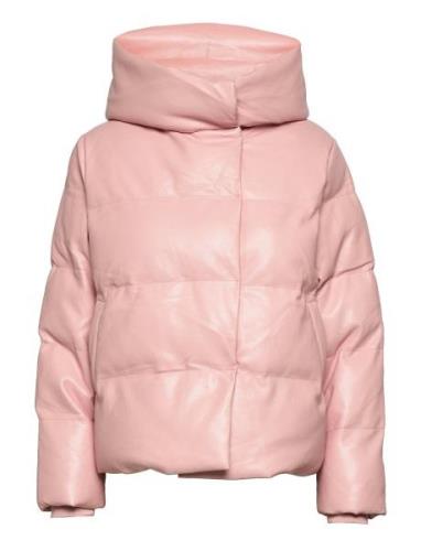 Patricia Faux Leather Puffer With Hood Pink Jakke