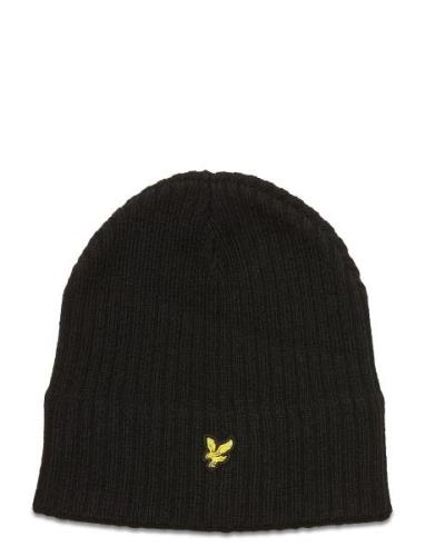 Knitted Ribbed Beanie Black Lyle & Scott